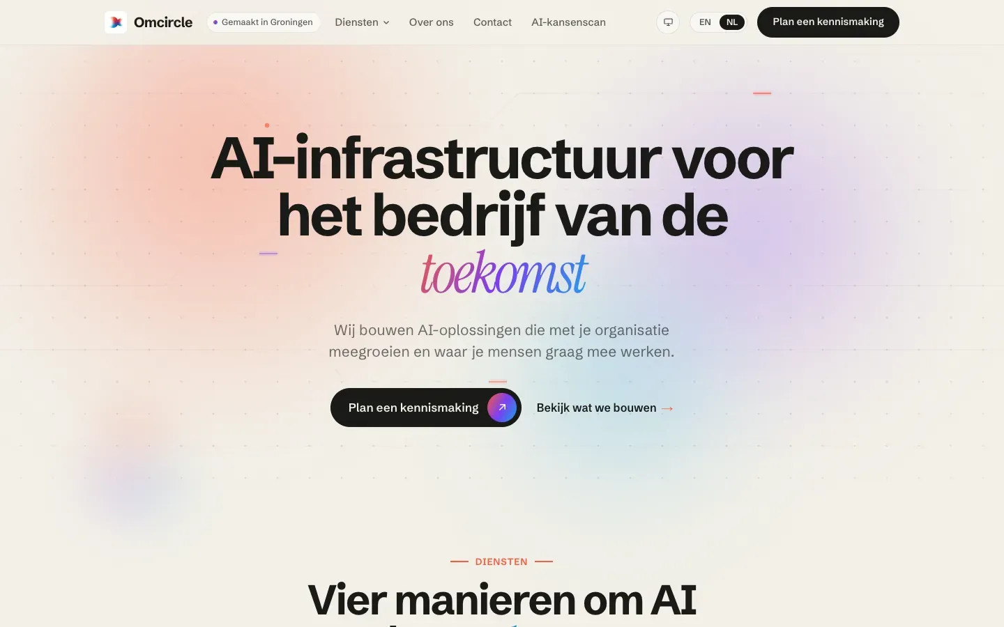 Omcircle AI website design on a wide screen